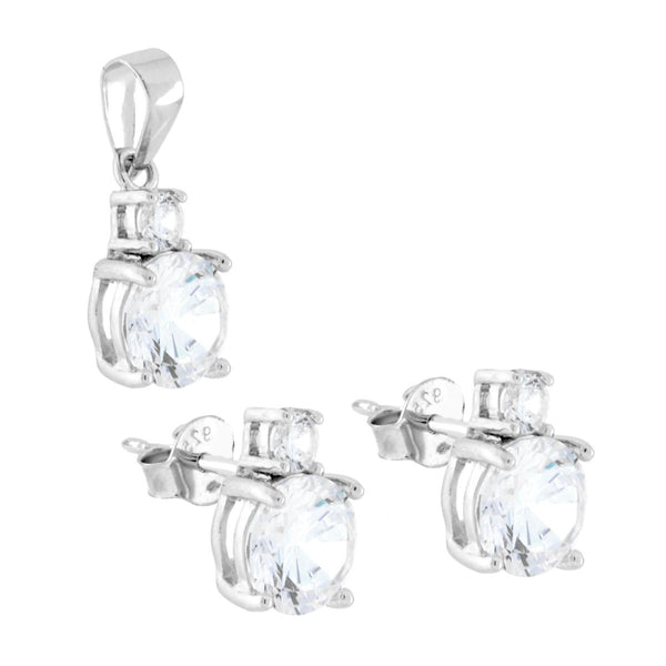 Parure Set Orecchini e Ciondolo Punto Luce con Cubic Zirconia Bianchi in ARGENTO 925 Galvanica Rodio