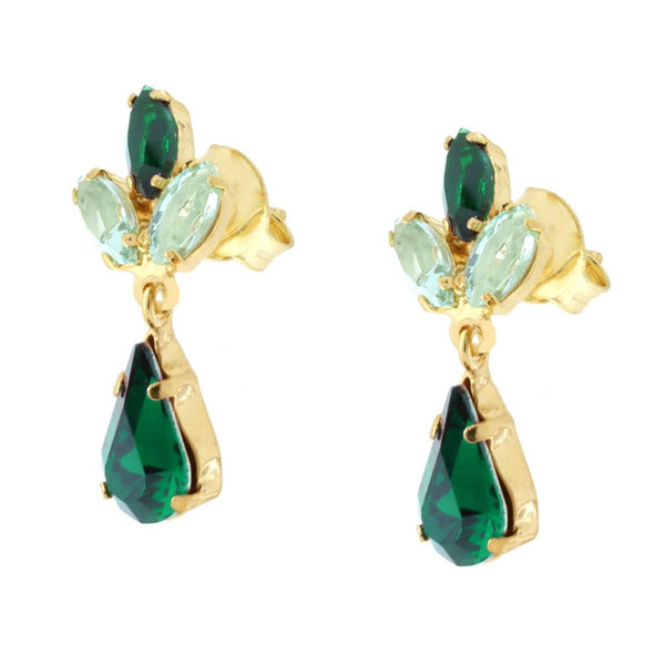 Orecchini con Cubic Zirconia Marquise e Goccia Verde Smeraldo in ARGENTO 925 Galvanica Oro