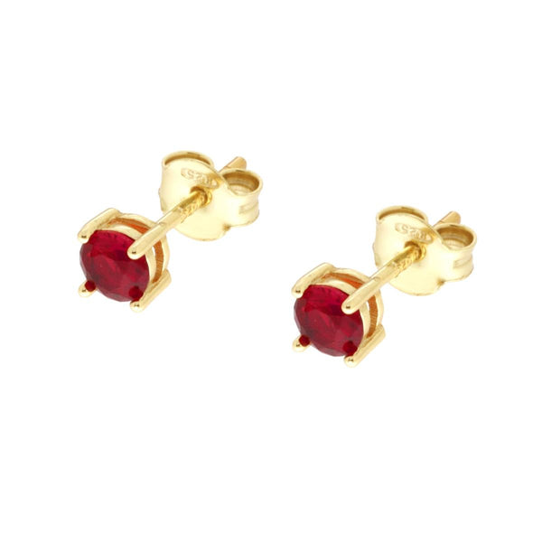 Orecchini Punto Luce Rosso Rubino Cubic Zirconia mm 4 in ARGENTO 925 Galvanica Oro