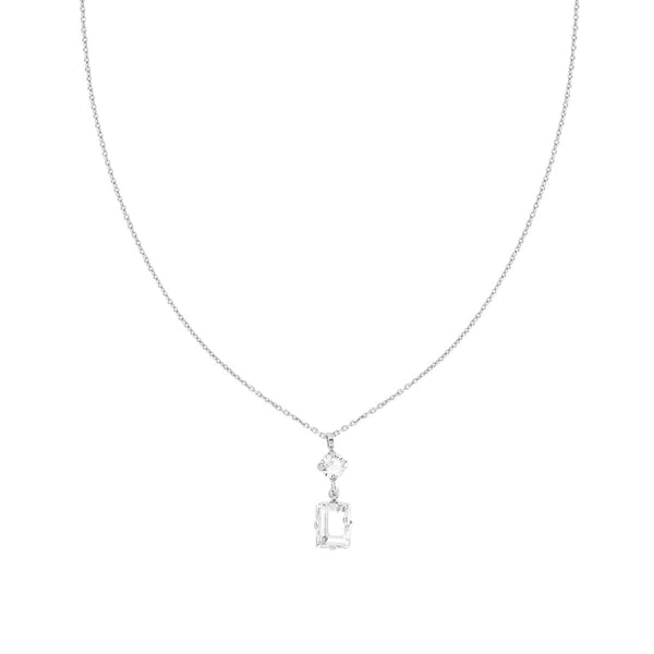 Collana Catena Forzatina Diamantata con Punti Luce Tondo e Baguette Crystal Bianco in ARGENTO 925 Galvanica Rodio