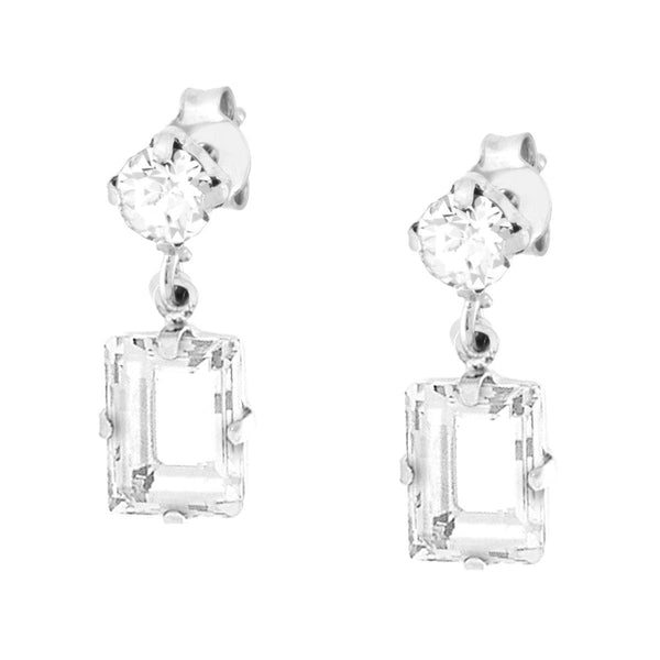 Orecchini Punto Luce con pendente Baguette Crystal Bianco in ARGENTO 925 Galvanica Rodio