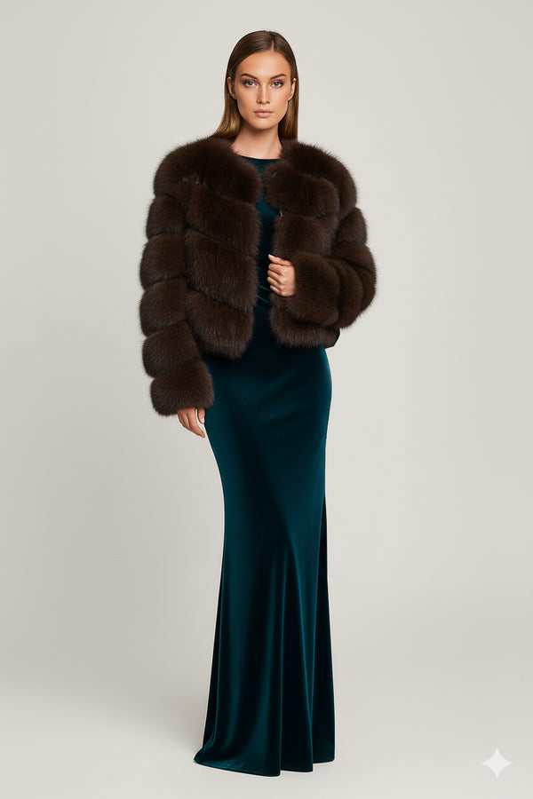 Giacca corta Paula in pelliccia sintetica Cioccolato